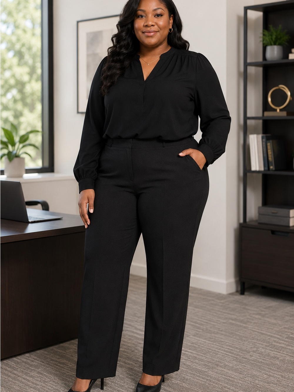 Avenue Black Straight-Leg Work Trousers
